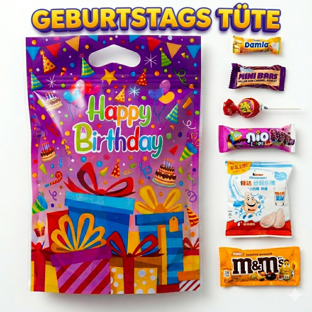 Gefüllte Geburtstags Tüte (6 Süßigkeiten aus aller Welt)