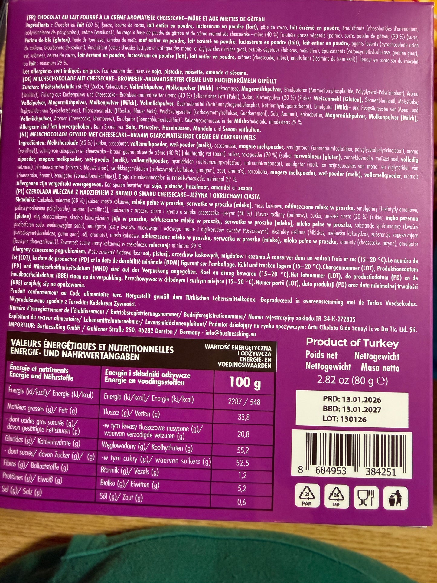 Blackberry Cheesecake Chocolate 80g